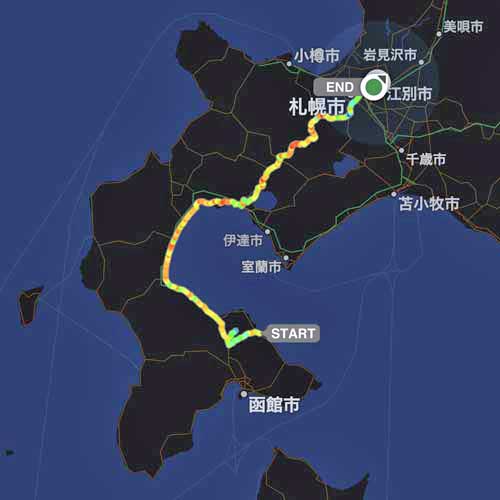 犬旅順路コース：江別～函館