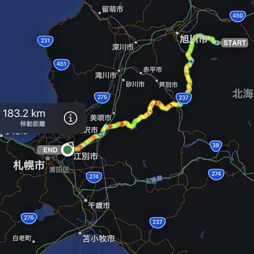 犬旅順路コース：江別～旭川